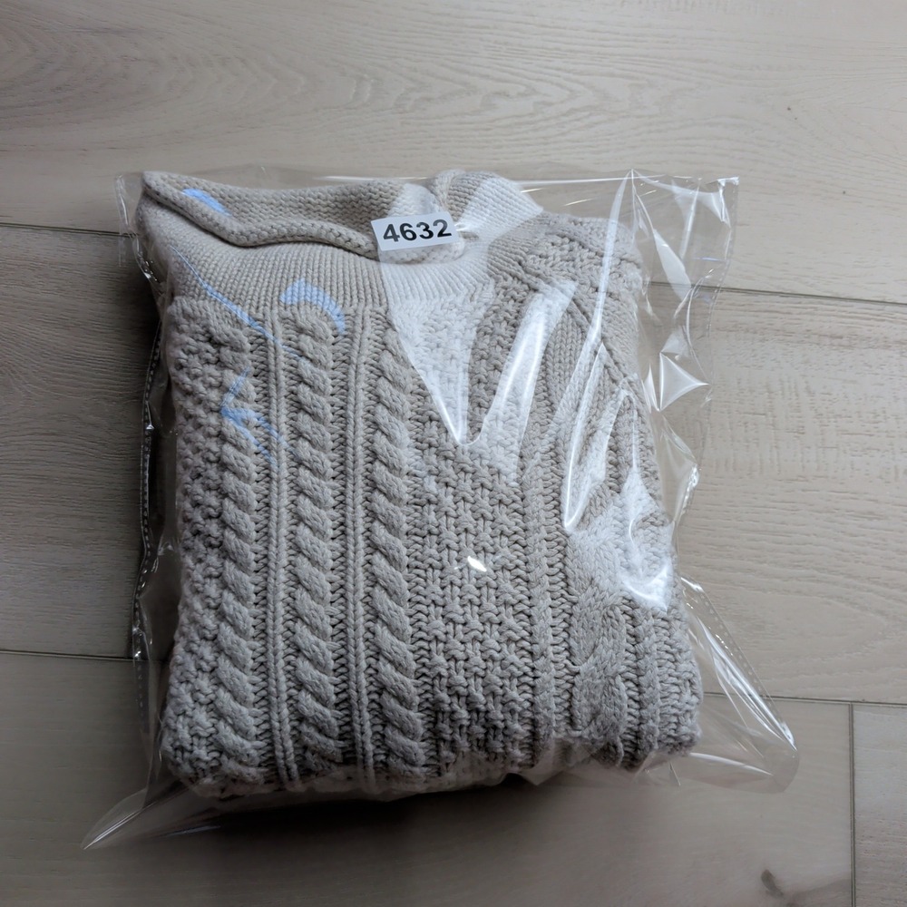J.Crew Always Oarsman Cable Knit Roll Neck Sweater Womens L Cream Ivory Chunky - Picture 8 of 8